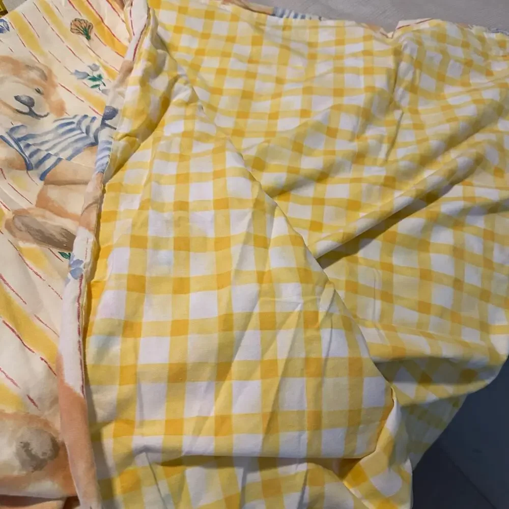 Vintage Anna French Bear Nursery Crib Duvet Cover Shams Yellow Soft Cotton 50x74